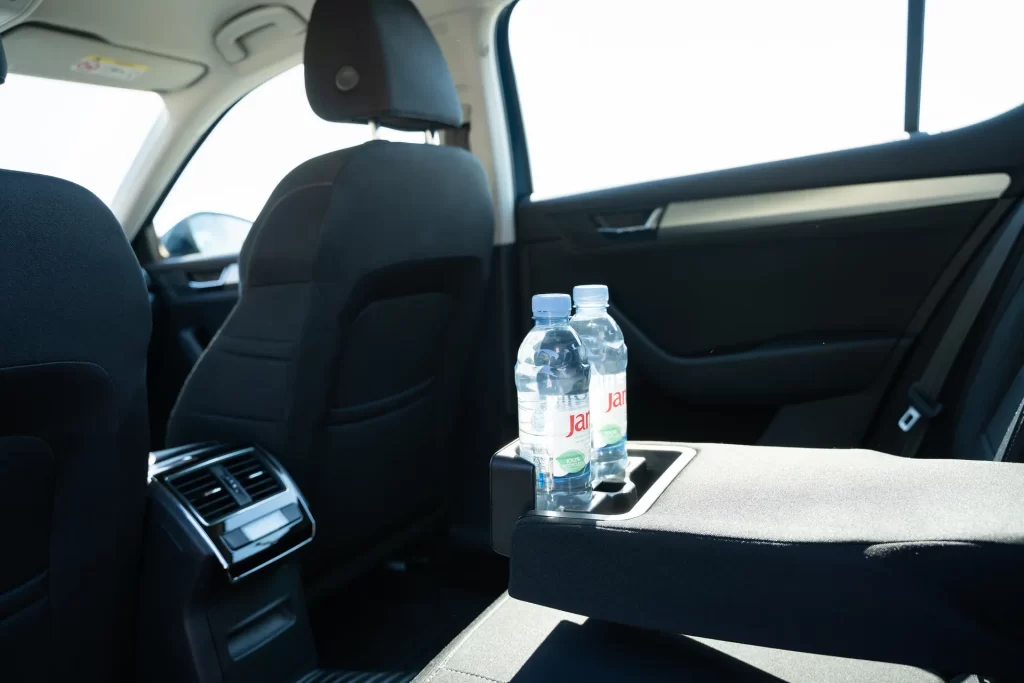 Škoda Superb rear interior with complimentary water, private taxi service Šibenik